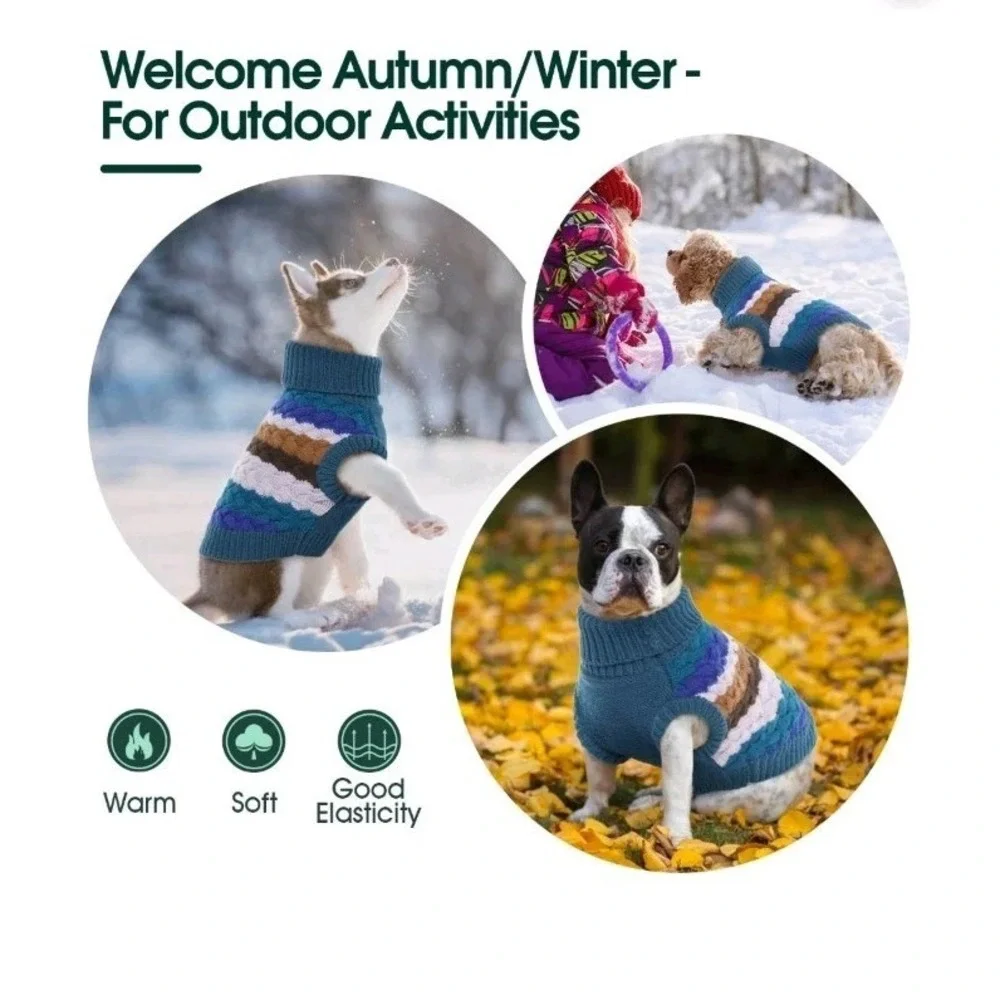 Kuoser Dog Sweater XLARGE Multi color Cable Knit Turtleneck Winter Pet Cozy.